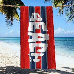 Strand Bitte Red & Navy Blue Strip Badetuch