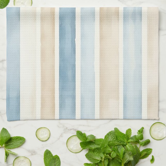 Strand Blau Creme Streifen Geschirrtuch (Gefaltet)