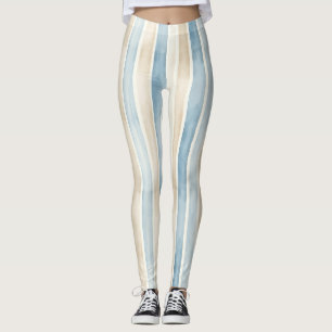 Strand Blau Creme Streifen Leggings