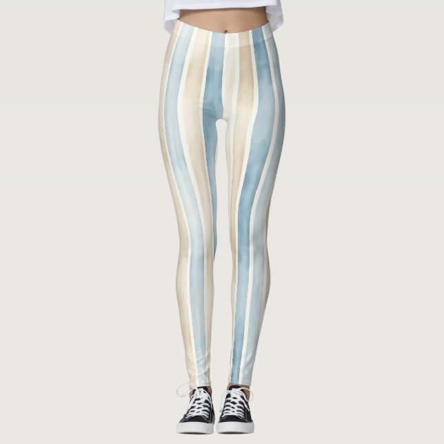Strand Blau Creme Streifen Leggings (Vorderseite)