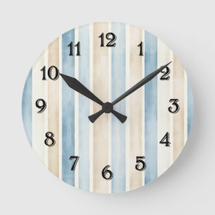 Strand Blau Creme Streifen Runde Wanduhr