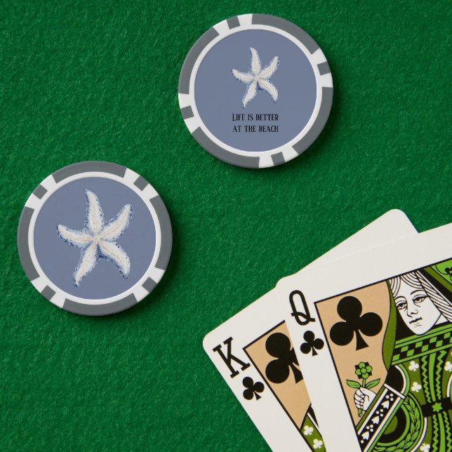 Strand Blau Weiß Seestern Zitat Pokerchips (Pokertisch (doppelt))