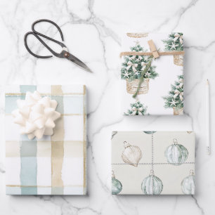 Strand Blau Weiße Weihnachtsbaum-Ornamente Geschenkpapier Set