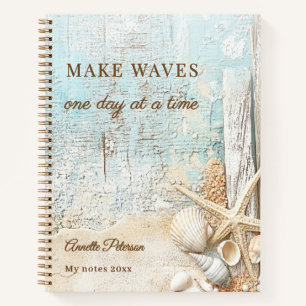 Strand blaue Sand Seestern Schale motivierend Notizbuch