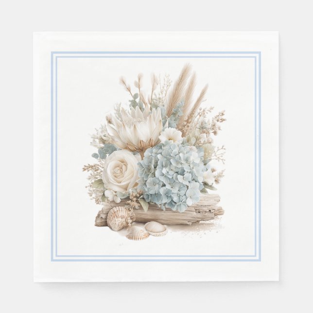 Strand Boho Blaue Hortensien-Papier Servietten (Vorderseite)
