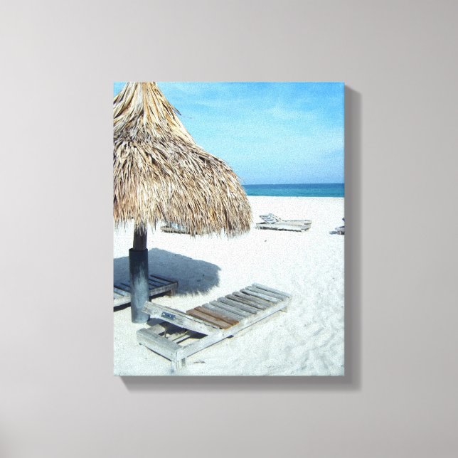 Strand Cabana Tropische Landschaftliche Kunst Leinwanddruck (Vorderseite)