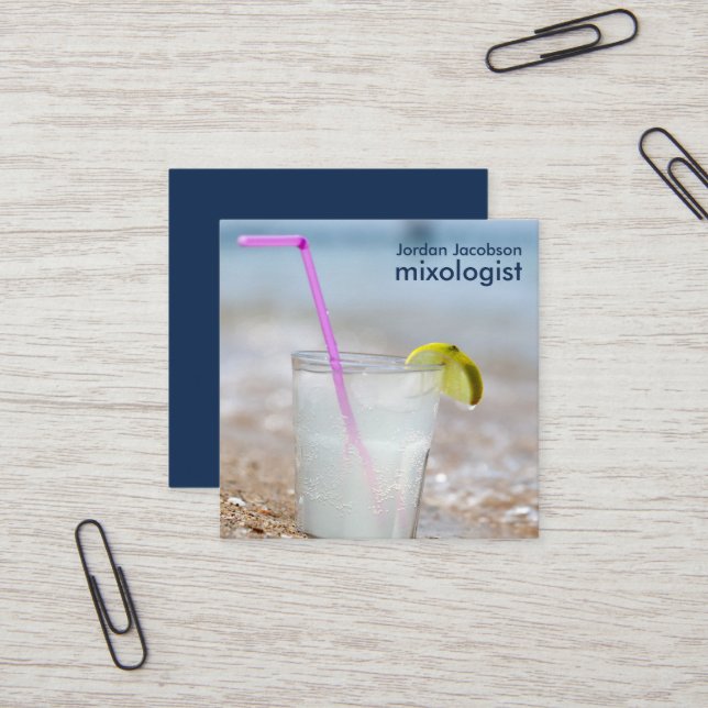 Strand-Cocktail-Visitenkarten Quadratische Visitenkarte (Vorderseite/Rückseite Beispiel)