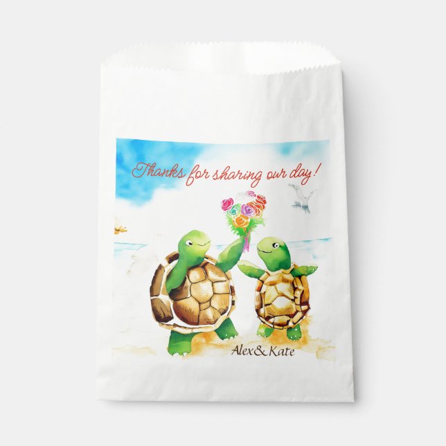 Strand Danke, Niedliche Schildkrötenpaare Hochzeit Geschenktütchen (Vorderseite)