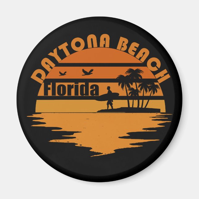 Strand Daytona Vintage Sonnenuntergang Retro-Lands Magnet (Vorne)