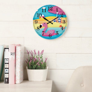 Strand Flamingo Wanduhr