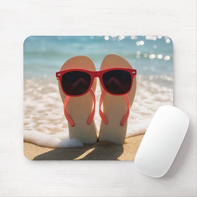 Strand Flip-Flops mit roter Sonnenbrille Mousepad (Mit Mouse)