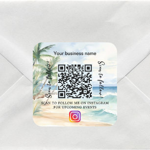Strand Geschäftsname QR-Code Instagram Quadratischer Aufkleber