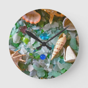 Strand Glas mit Muscheln Runde Wanduhr