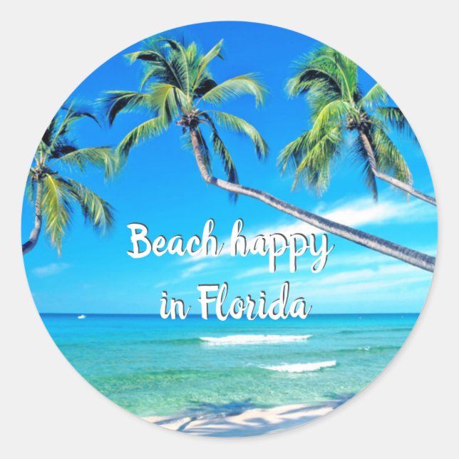 Strand glücklich bei Florida Magnet Runder Aufkleber (Vorderseite)
