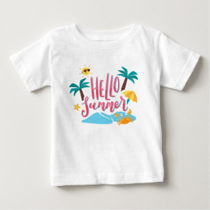 Strand - Hallo Sommer mit Palmen Bäume und Krabben Baby T-shirt