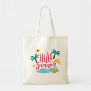 Strand - Hallo Sommer mit Palmen Bäume und Krabben Tragetasche