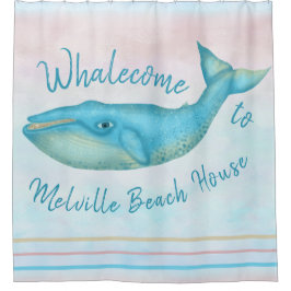 Strand-Haus-Blauwal SeeWhalecome | Name Duschvorhang