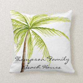 Strand-Haus-Familienname-Palme-weißes Grün Kissen