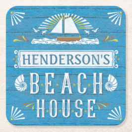 Strand-Haus-SeeSegelbootSeashells Ihr Name Rechteckiger Pappuntersetzer