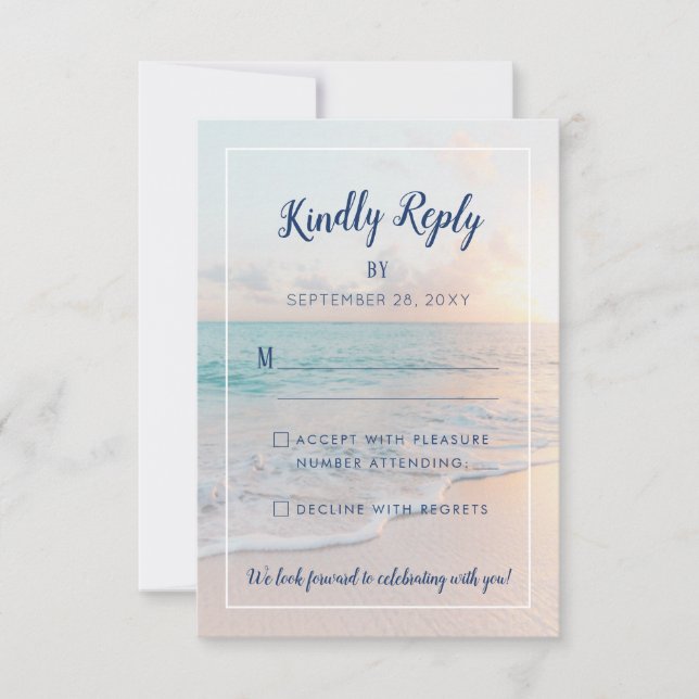 Strand Hochzeit Sandy Ocean Sunset RSVP Karte (Vorderseite)