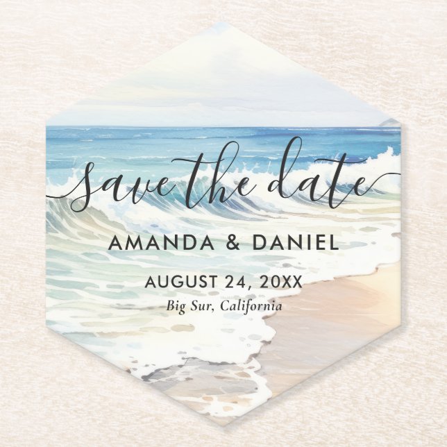 Strand-Hochzeit Save The Date Untersetzer (Vorderseite)