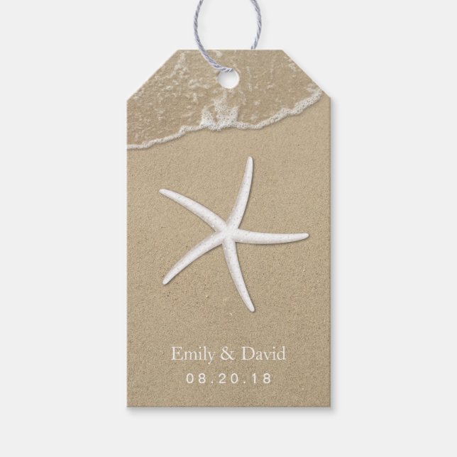 Strand Hochzeit Starfish & Sand Tropical Geschenkanhänger (Vorderseite)