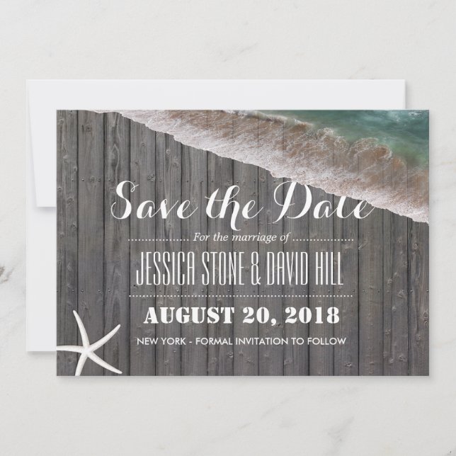 Strand Hochzeit Starfish Wood Save the Date (Vorderseite)
