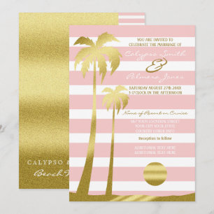 Strand Hochzeiten Gold Glitzer Palmen Bäume Rosa S Einladung