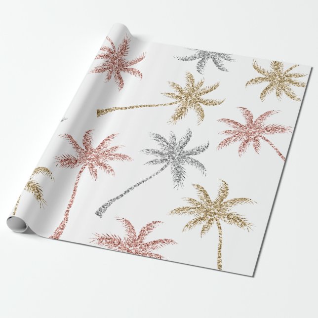 Strand-Hochzeits-Tri Goldmarmor-Palme-Blätter Geschenkpapier (Ungerollt)