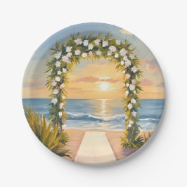 Strand-Hochzeitsbogen-Blumen-Watercolor Pappteller