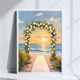 Strand Hochzeitsbogen Blumenaquarellkunst Poster