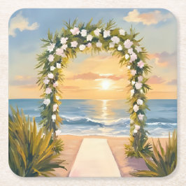 Strand Hochzeitsbogen Floral Wasserfarbe Rechteckiger Pappuntersetzer