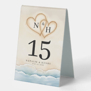 Strand-Hochzeitstisch-Nummer mit Sand-Herz-Design Tischaufsteller