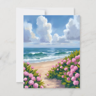Strand in Blüte Rosa Hortensien am Ozean Küste Dankeskarte