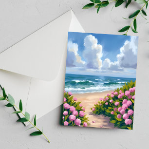 Strand in Blüte   Rosa Hortensien-Ozean-Küstenkart