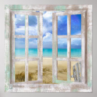 Strand in Open Window Hütte Print