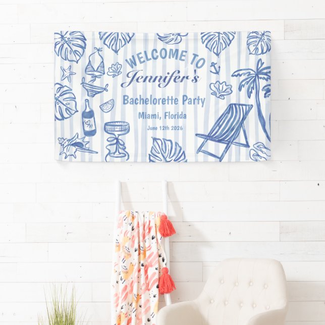 Strand JUNGGESELLIN Whimsical Blaue Flagge Banner (Insitu)