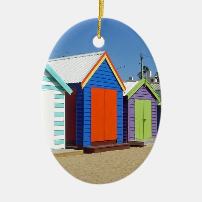 Strand-Kasten-Hütte Melbourne Australien Keramik Ornament (Vorne)