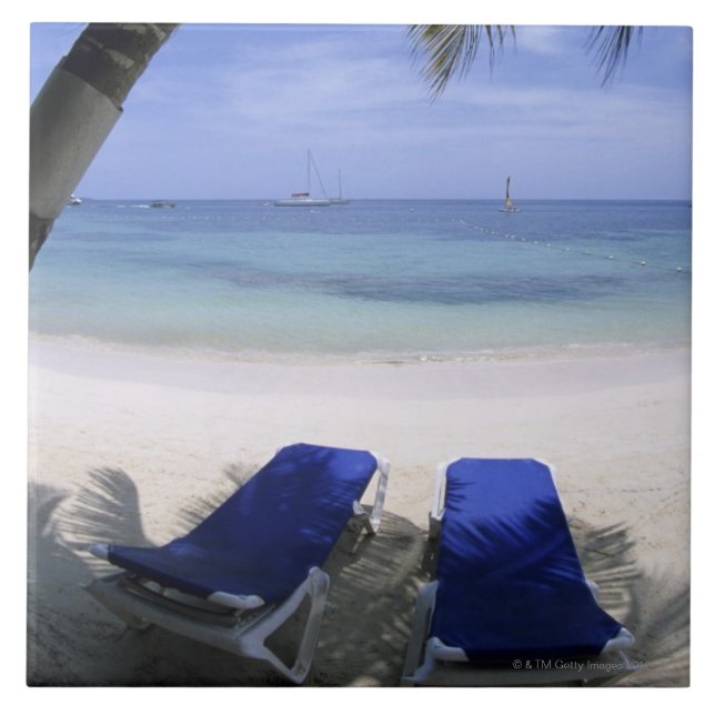 Strand, Klubsessel, Palme, Horizont vorbei Fliese (Vorderseite)