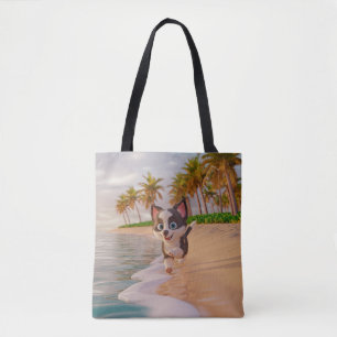 Strand, Kokospalmen, Hund Cartoon Tasche
