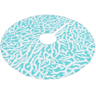 Strand-Korallenriff-Muster-weißes Nautischblau Polyester Weihnachtsbaumdecke