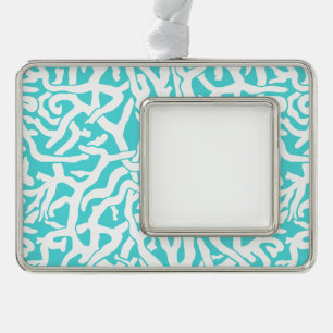 Strand-Korallenriff-Muster-weißes Nautischblau Rahmen-Ornament Silber