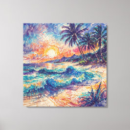 Strand Kritzeleien - Linienart-Stil Landschaft Leinwanddruck