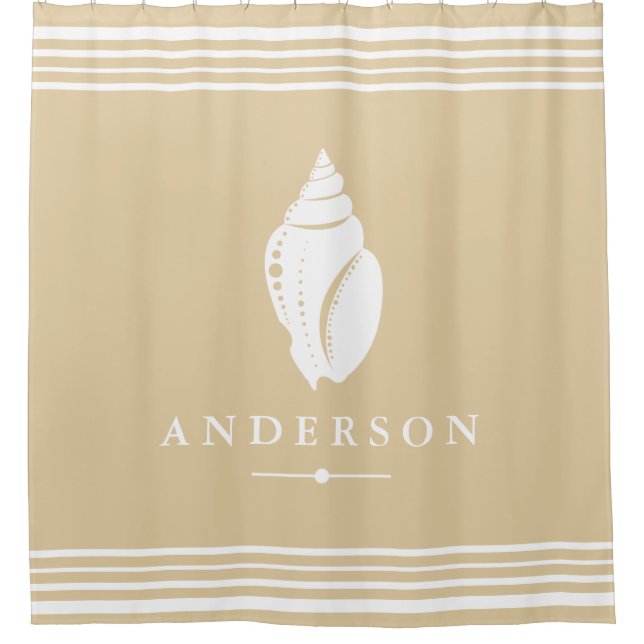Strand Küste White Seashell | PERSONALISIERT Duschvorhang (Vorderseite)