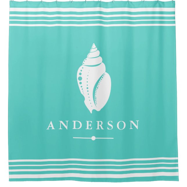 Strand Küste White Seashell | PERSONALISIERT Duschvorhang (Vorderseite)