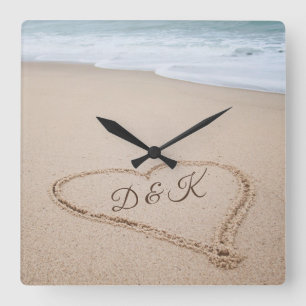 Strand-Liebe des Monogramm-  I Quadratische Wanduhr
