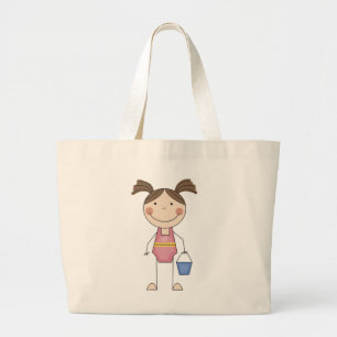 Strand-Mädchen mit Eimer-T-Shirts und Geschenken Jumbo Stoffbeutel