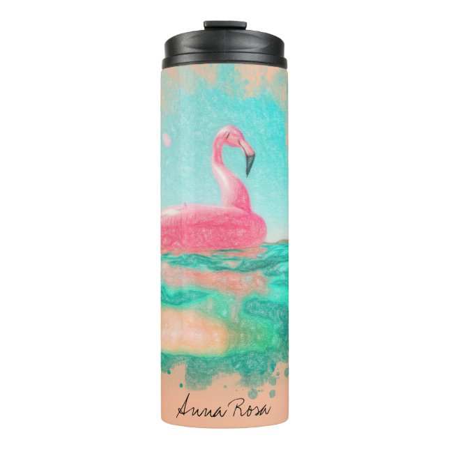 *~* Strand Meer Schönes Pink Toy Flamingo Thermosbecher (Vorderseite)