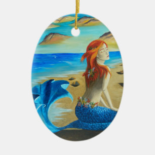 Strand-Meerjungfrau-Verzierungs-Sirene-Verzierung Keramikornament