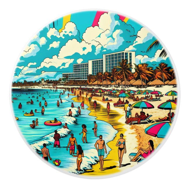 Strand mit Comic Book Pop Art Vibe Keramikknauf (Vorderseite)